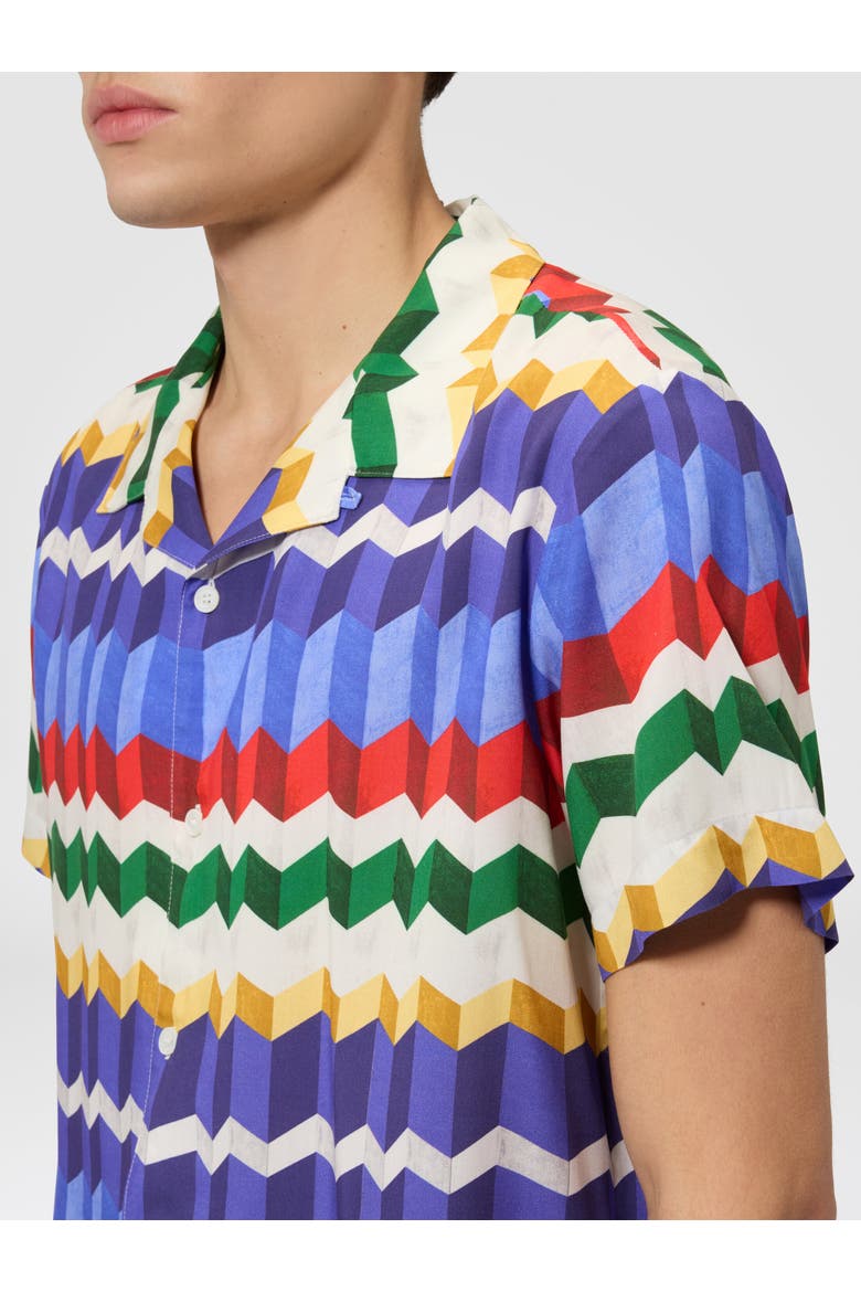 Bowling Shirt In Viscose With 3d Zigzag Print, Alternate, color, Multicoloured