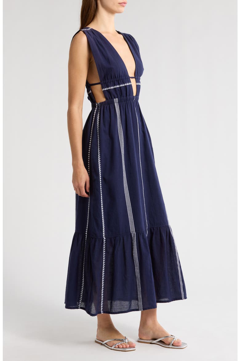 Lelisa Plunge Cotton Cover-Up Maxi Dress, Alternate, color, NUNU NAVY