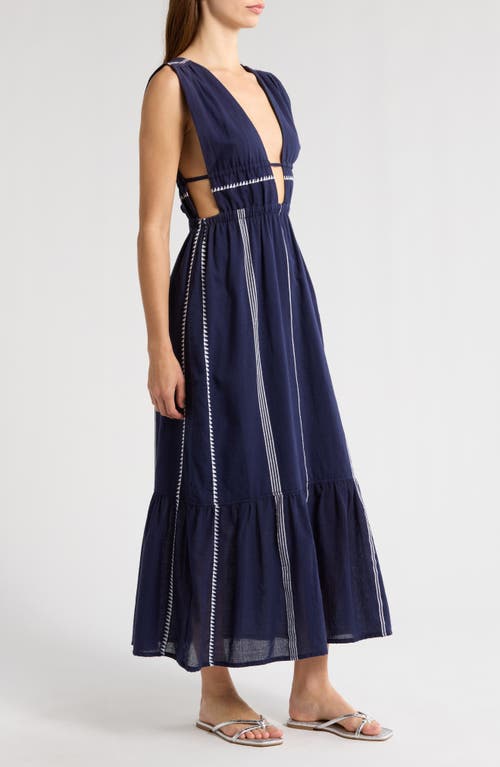 Lemlem Lelisa Plunge Cotton Cover-up Maxi Dress In Nunu Navy