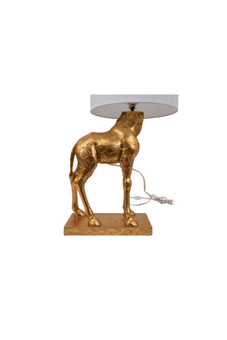 Resin Giraffe Table Lamp with Linen Shade, Distressed Gold, Alternate, color, Gold
