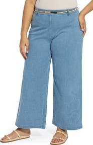 Lysse Erin Belted Crystal Embellished Pull-On Wide Leg Jeans