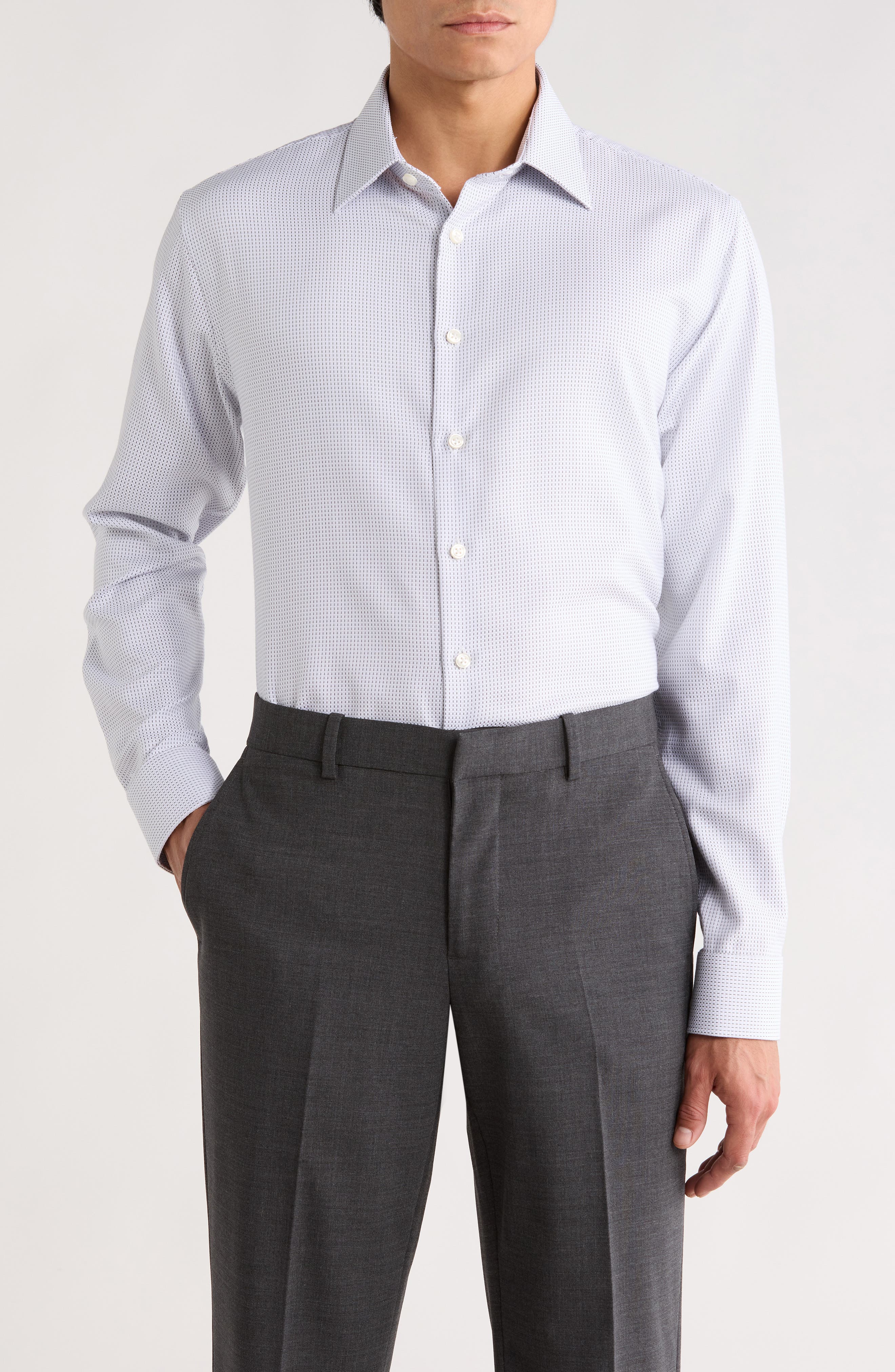 Trim Fit Dash Stripe Premium Non Iron Cotton Dress Shirt