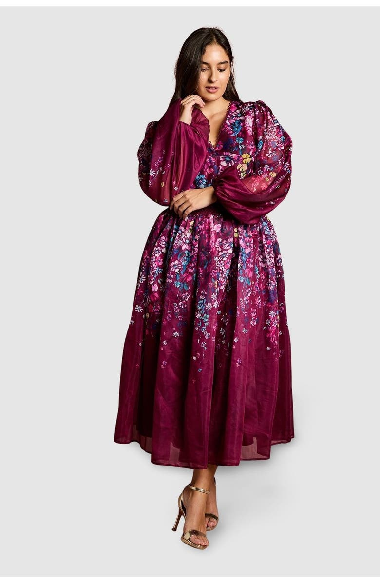 Coast Plus Floral Organza Midaxi Dress, Main, color, Plum
