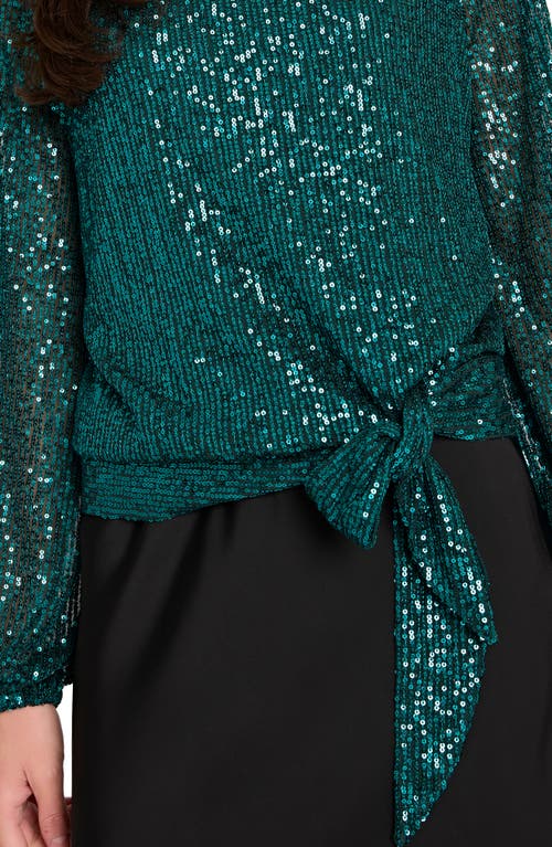 Tahari Asl Sequin Tie Hem Top In Green