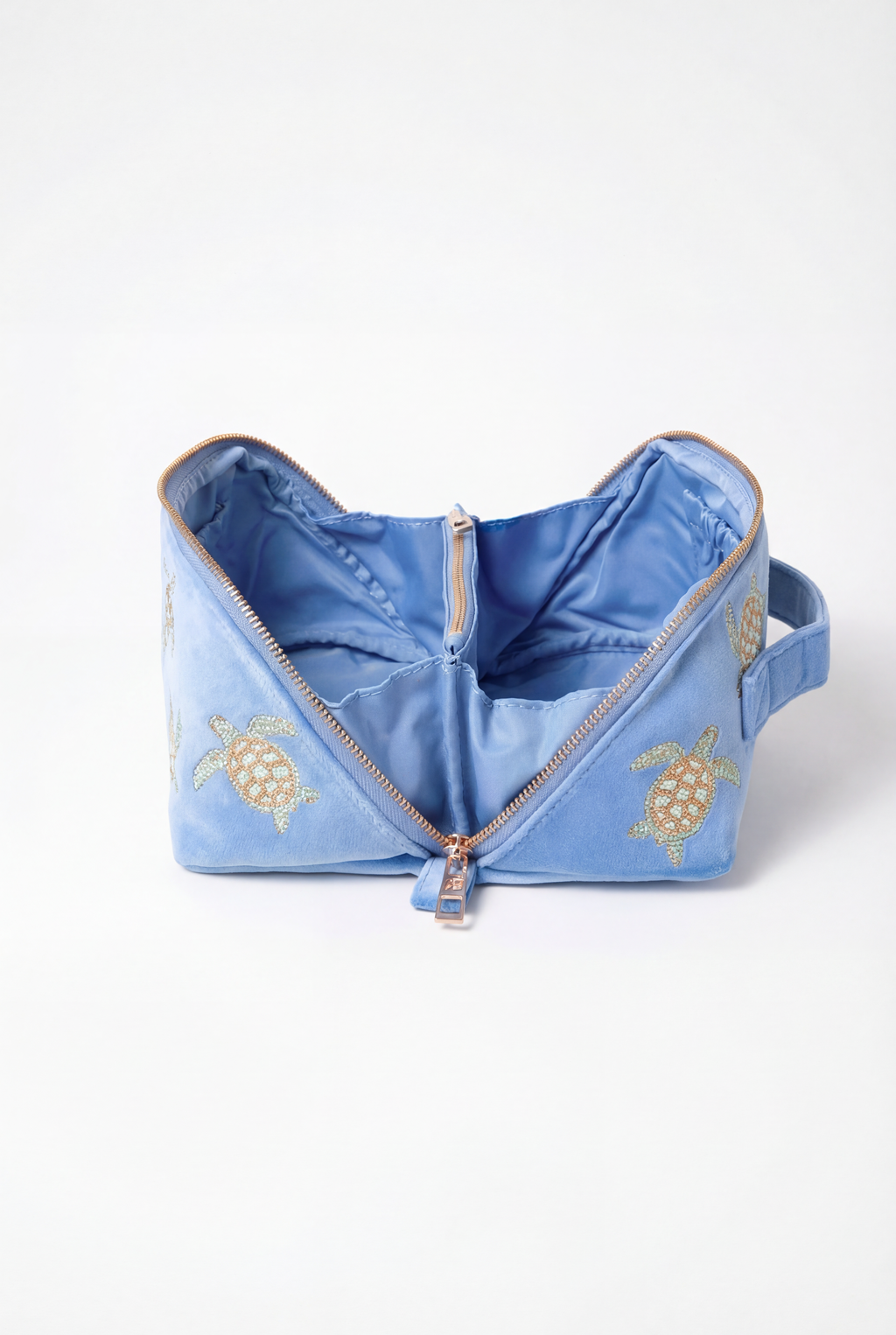 Turtle Conservation Velvet Open Flat Makeup Bag, Alternate, color, Caribbean Blue