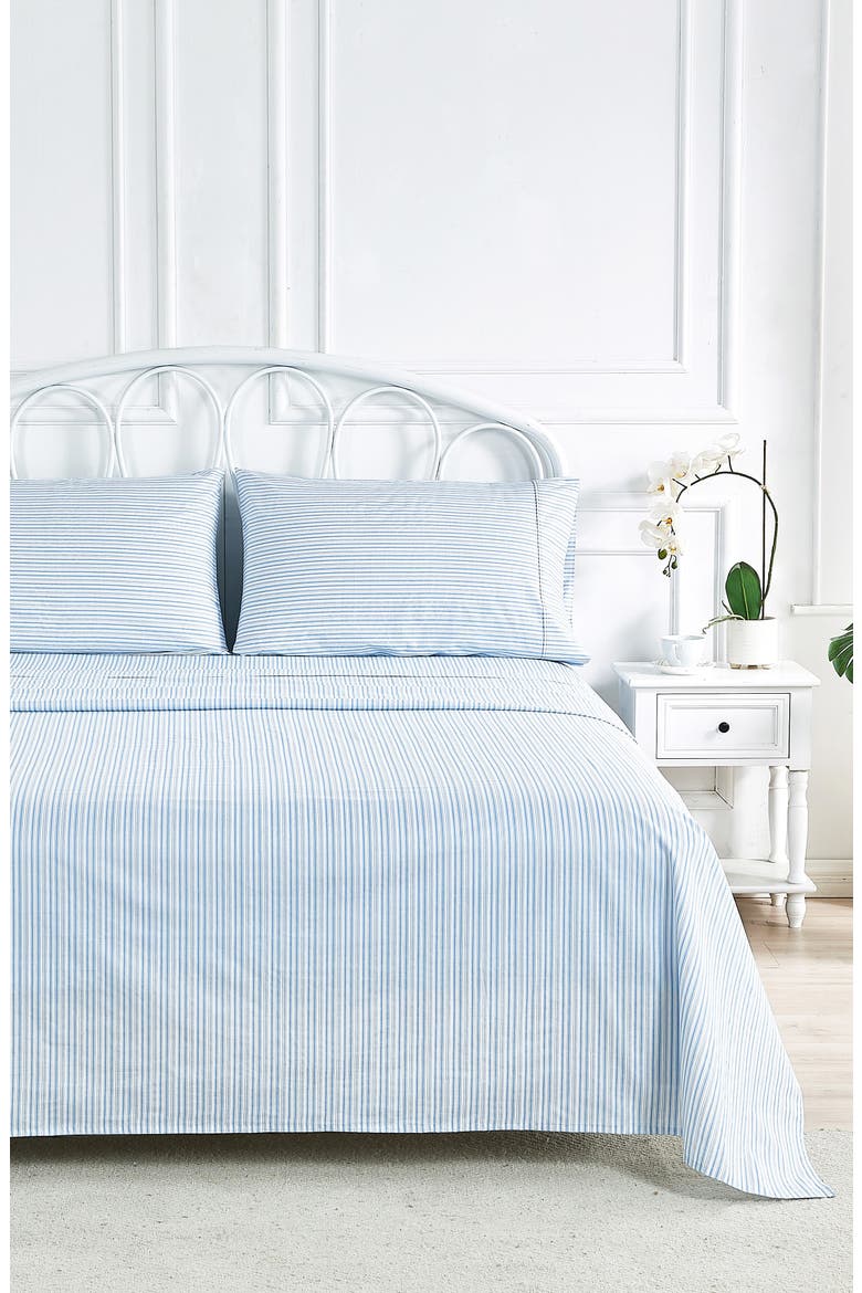 Percale Stripe 200 Thread Count Sheet Set, Alternate, color, BLUE