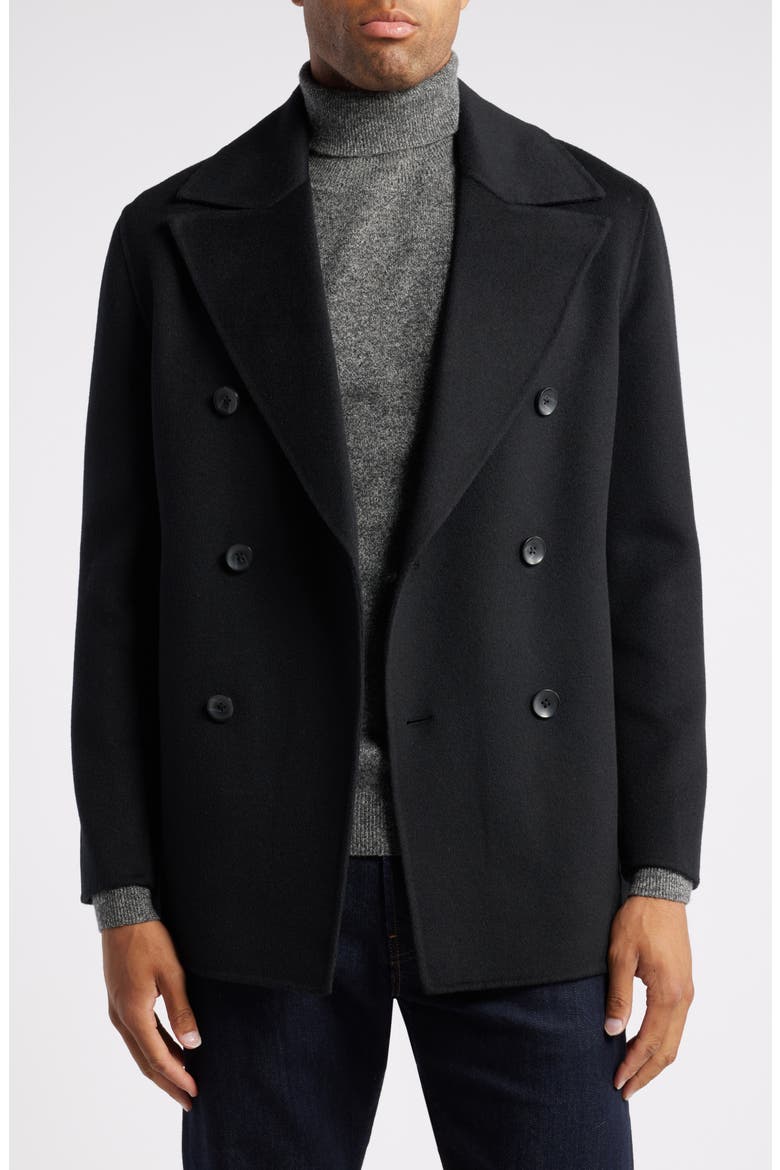 Double Breasted Wool Blend Peacoat, Main, color, BLACK