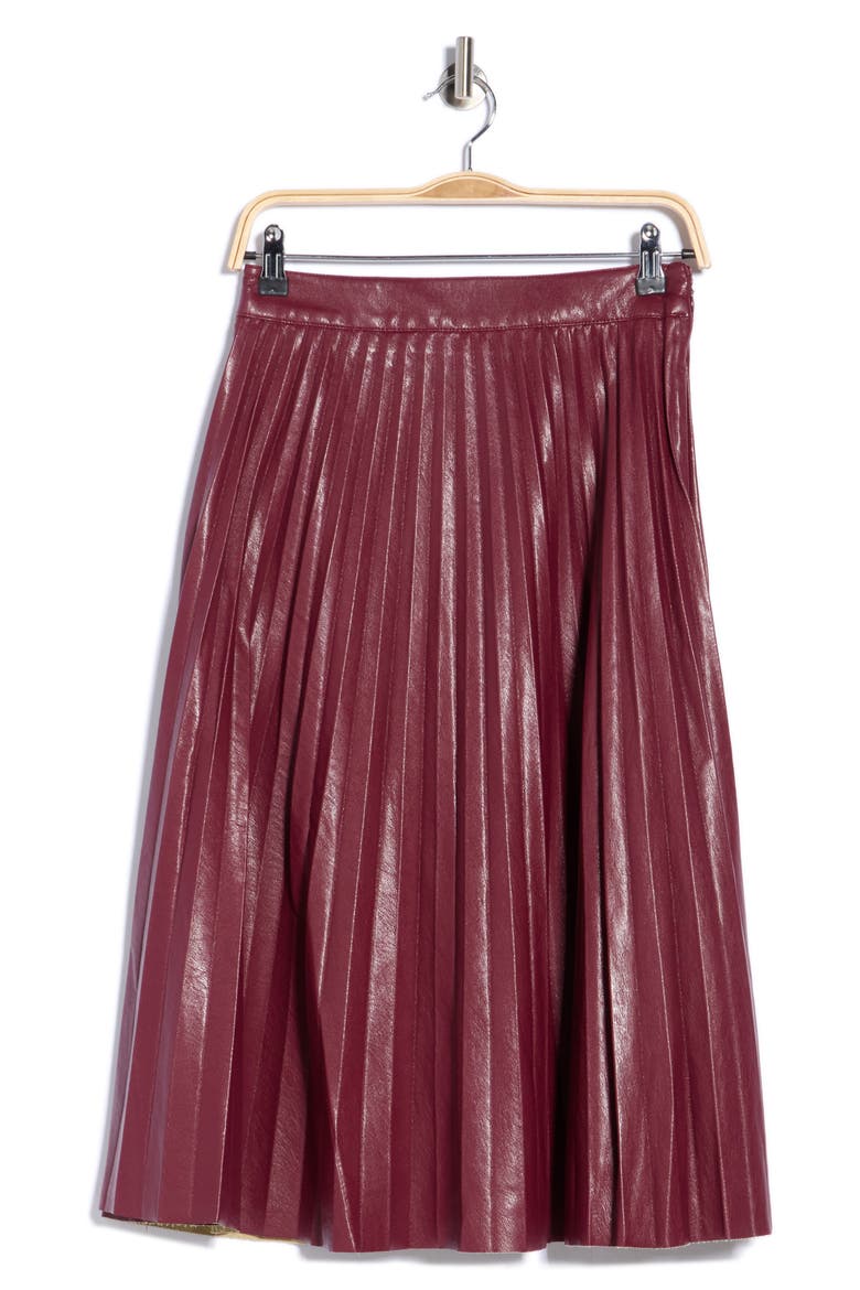 Pleated Faux Leather Midi Skirt, Alternate, color, CLASSIC BURGUNDY