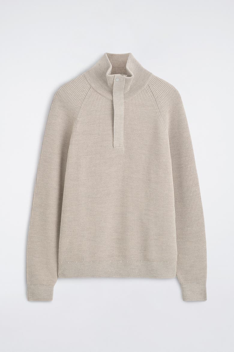Ribbed Wool Half-Zip Sweater, Alternate, color, BEIGE