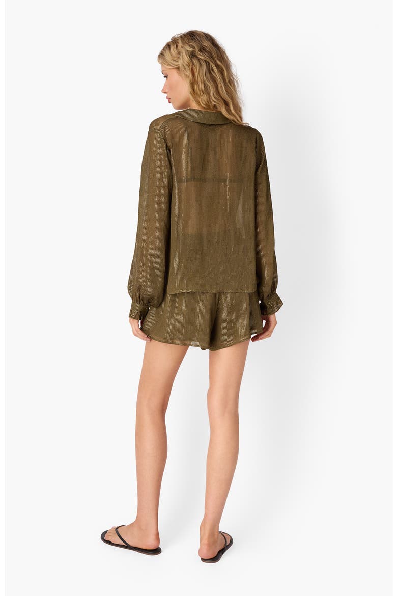 Riviera Metallic Chiffon Shorts, Alternate, color, GROVE