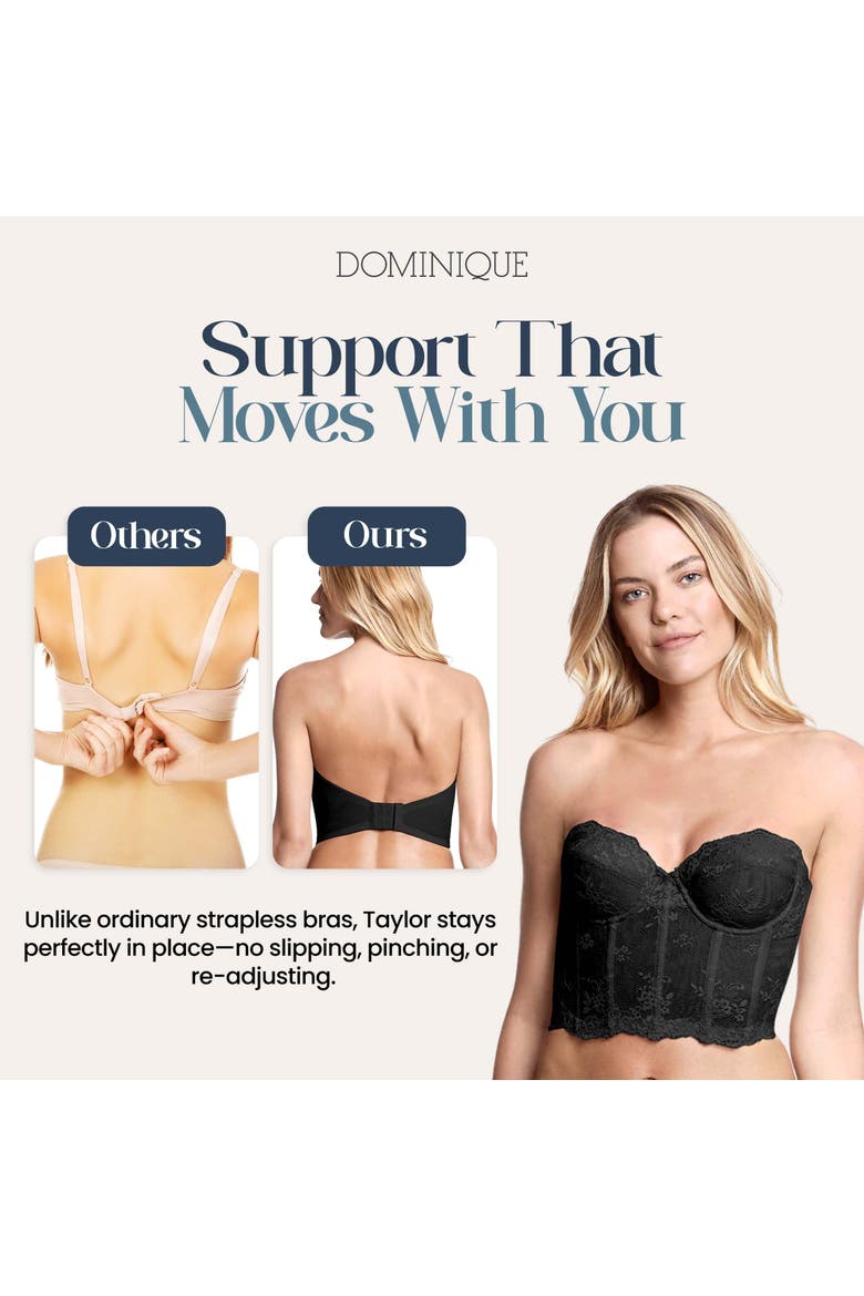 Tayler Lace Strapless Underwire Bustier, Alternate, color, Black