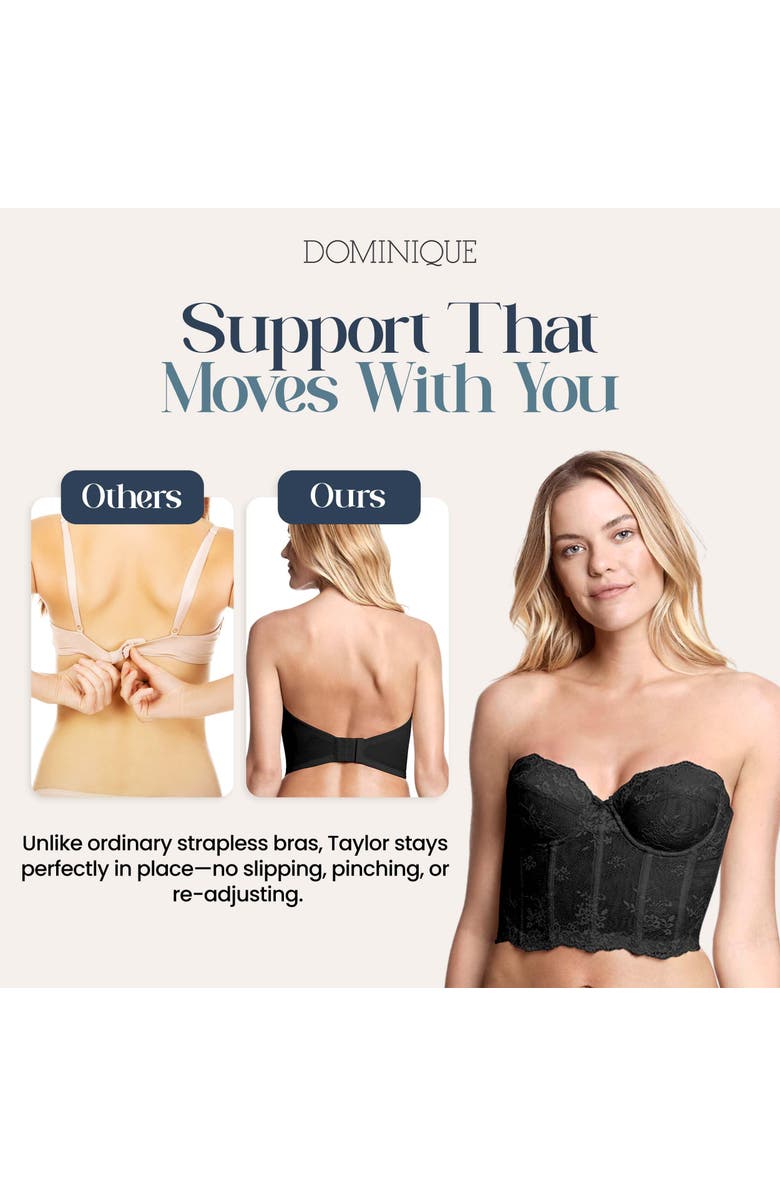 Dominique Intimates Tayler Ultra Low Back Strapless Lace Bra, Alternate, color, Black