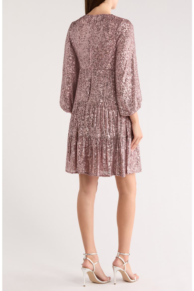 Balloon Sleeve Sequin Skater Dress, Alternate, color, MAUVE