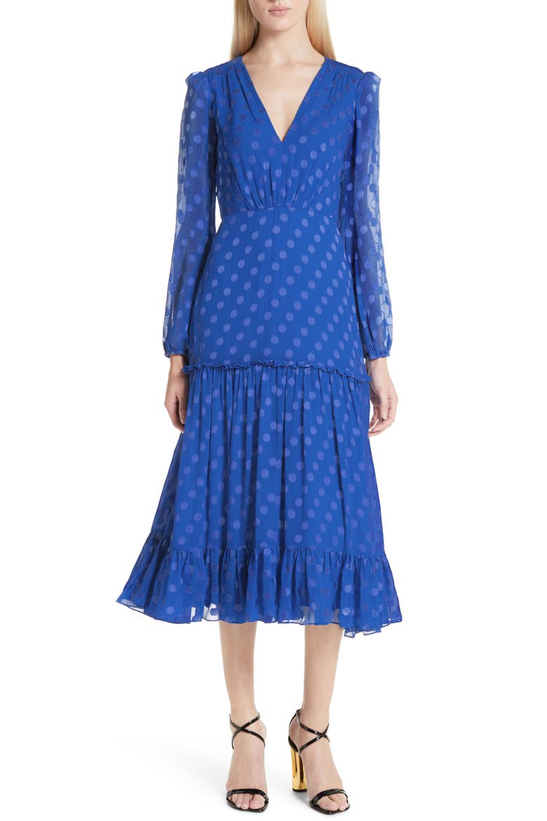 Polka Dot Ruffle Dress, Main, color, COBALT BLUE