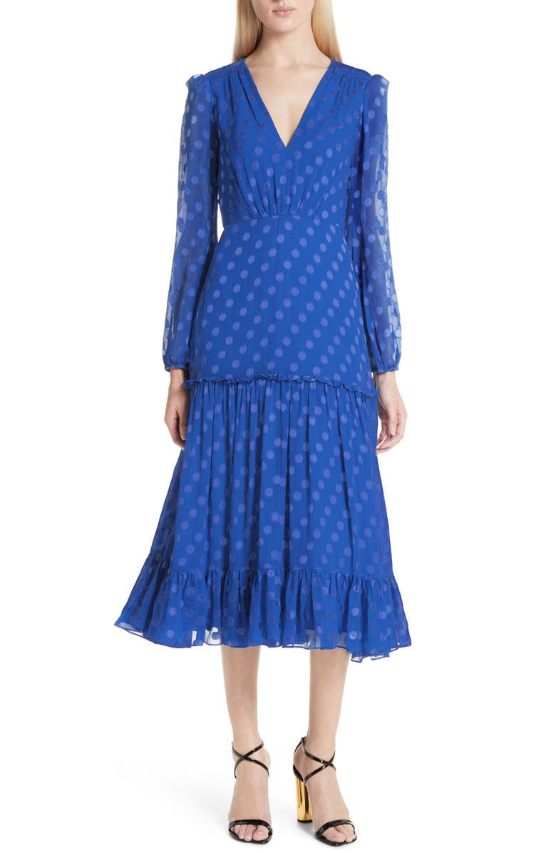 SALONI Polka Dot Ruffle Dress, Main, color,
