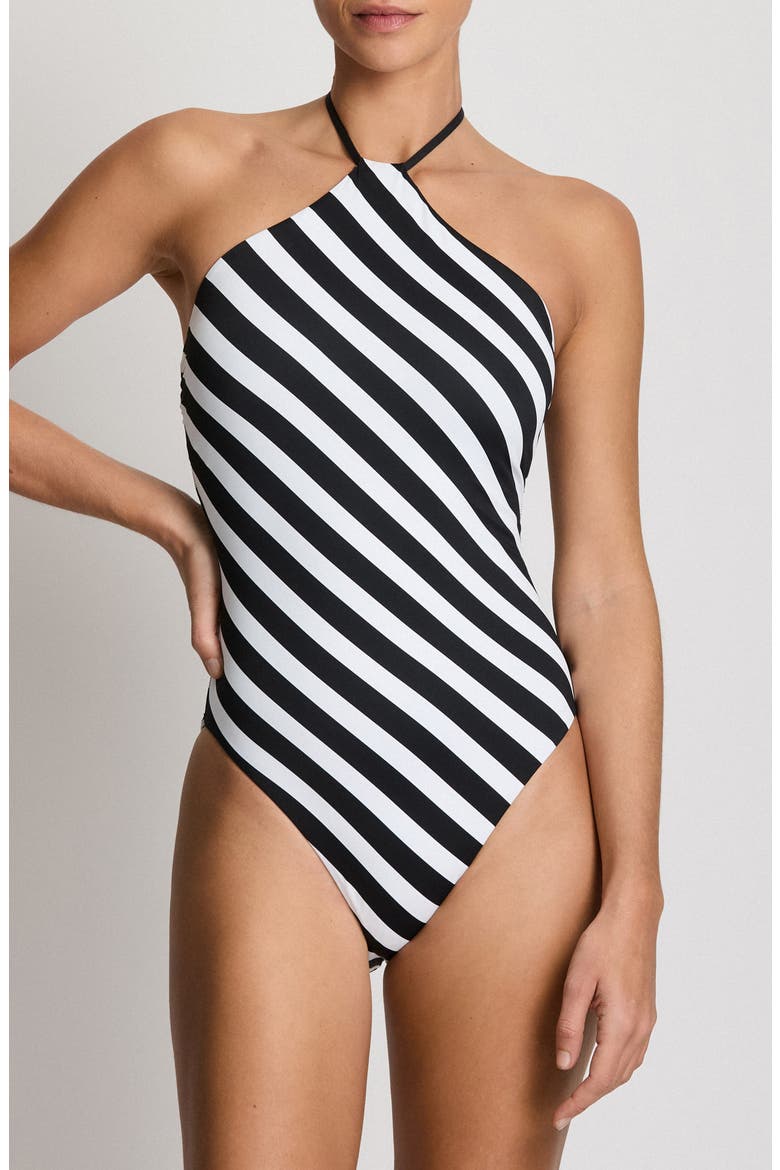 High Neck One-Piece Swimsuit, Main, color, BLACK/ WHITE