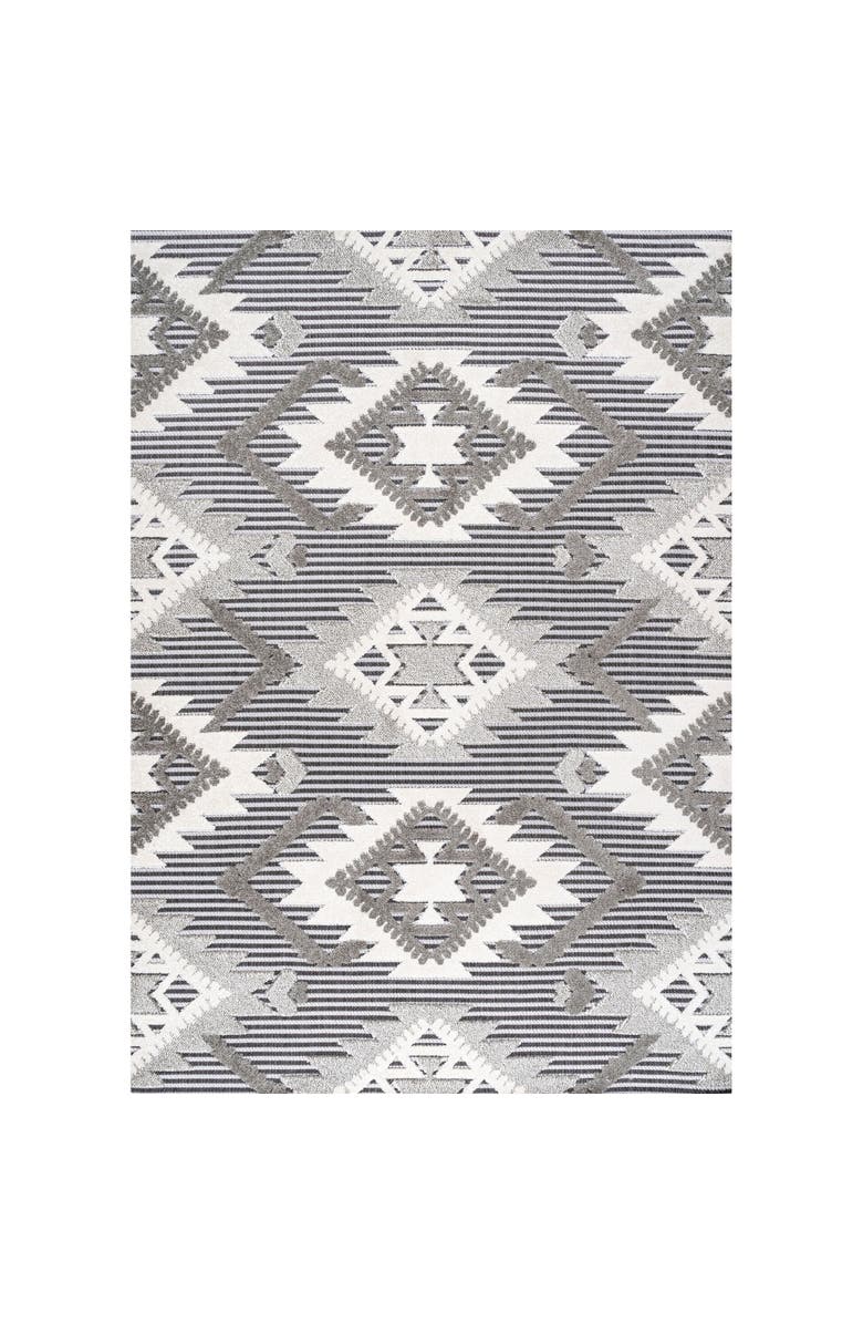 JONATHAN Y Sumak High-Low Pile Neutral Diamond Kilim Indoor/Outdoor Area Rug, Main, color, Gray/White/Black