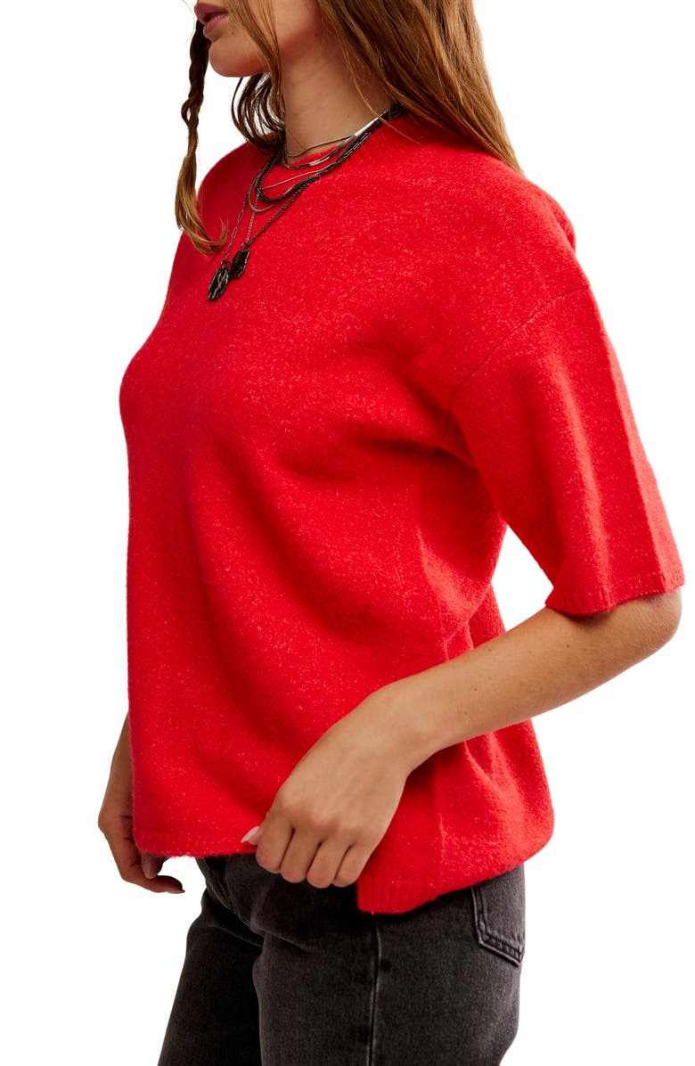 Free People Margot Oversize Short Sleeve Sweater, Alternate, color, Cherry Pop Melange