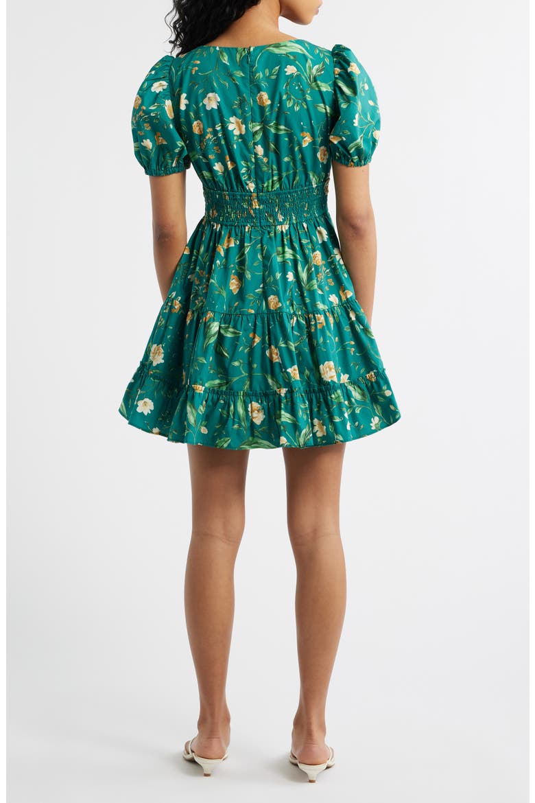 Floral Pintuck Puff Sleeve Cotton Fit & Flare Sundress, Alternate, color, GREEN MULTI