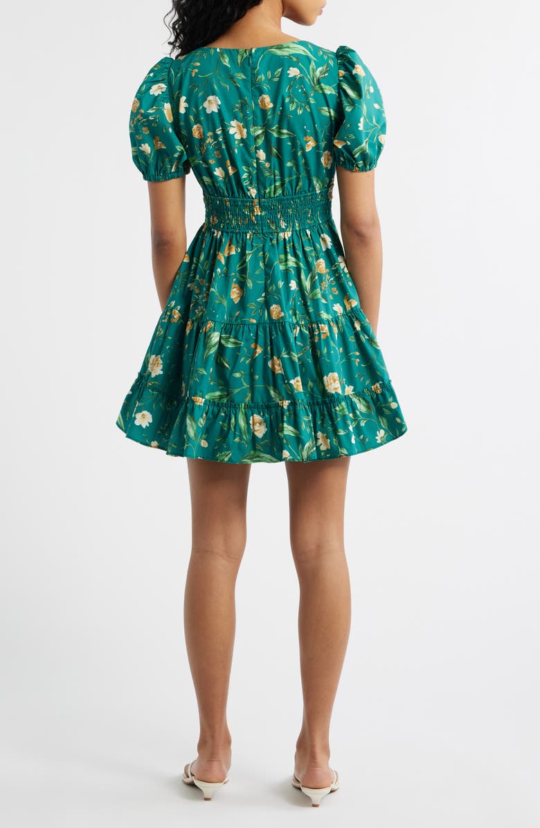 MOON RIVER Floral Pintuck Puff Sleeve Cotton Fit & Flare Sundress, Alternate, color, Green Multi