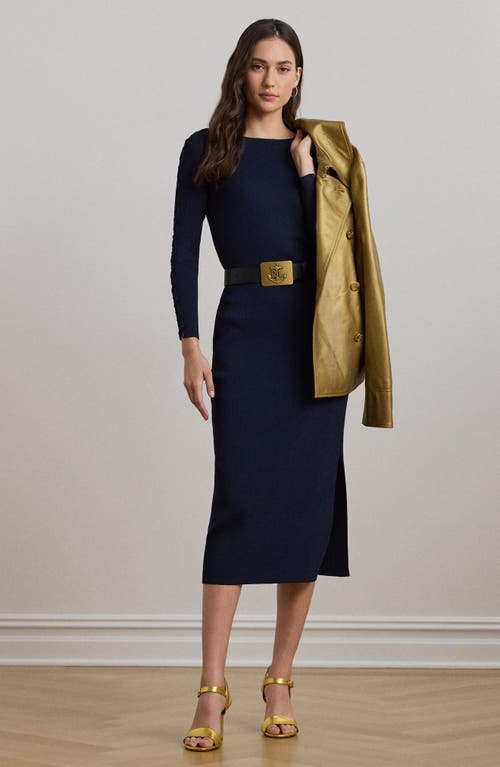 Shop Ralph Lauren Lauren Rib Midi Sweater Skirt In Lauren Navy