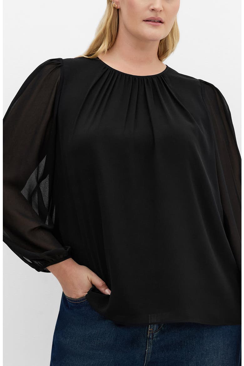 Kelly Sheer Sleeve Top, Main, color, BLACK