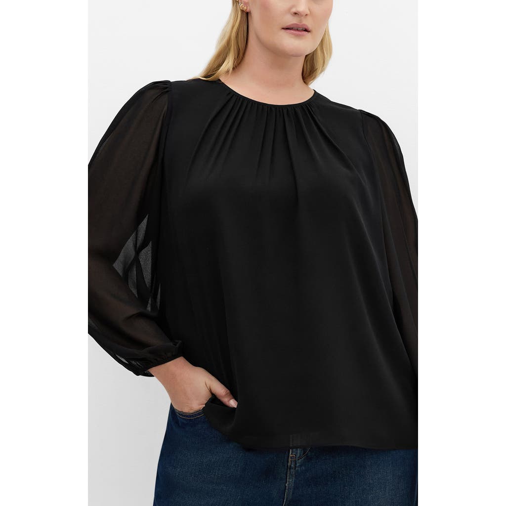 City Chic Kelly Sheer Sleeve Top In Black