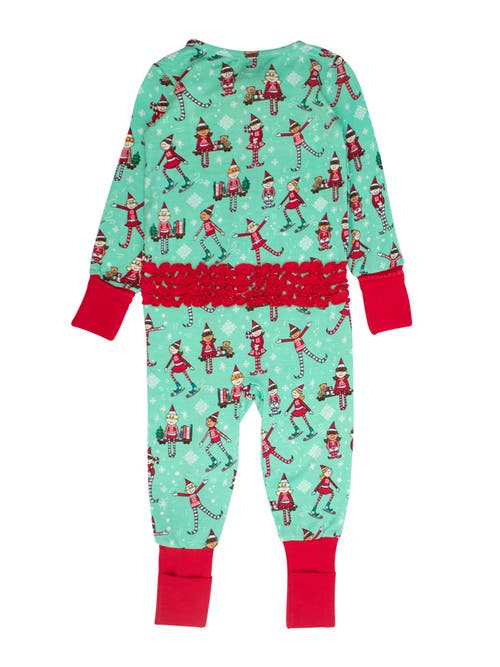 Rufflebutts Girls Softsnooze Holiday Convertible Ruffle One Piece Pajama In Multi