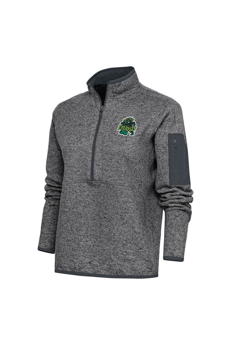 ANTIGUA Women's Antigua Heather Charcoal Eugene Emeralds Fortune Half-Zip Pullover Jacket, Main, color,