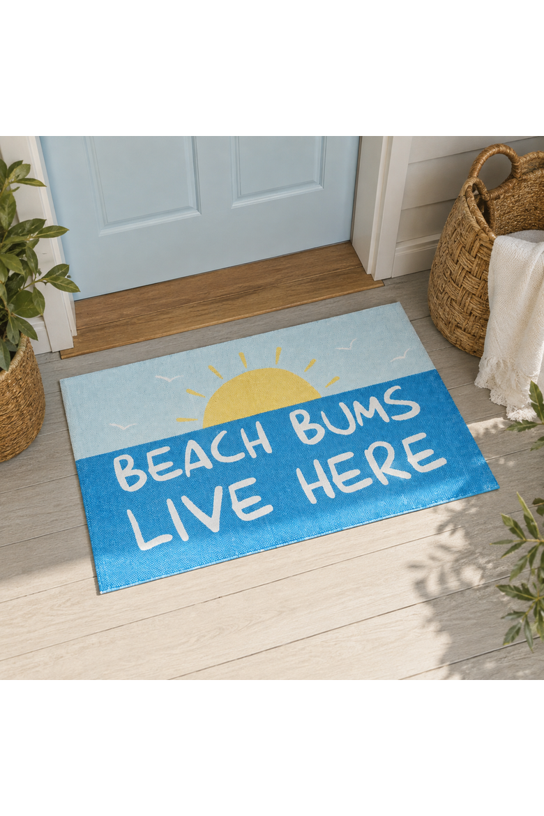 "Beach Bums Live Here" Sun 2'x3' Indoor Floormat, Alternate, color, Blue