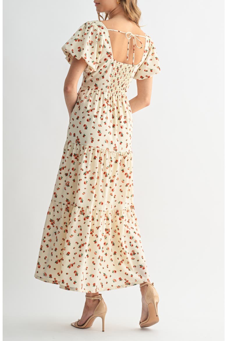 Puff Sleeve Midi Dress, Alternate, color, CREAM ROSE