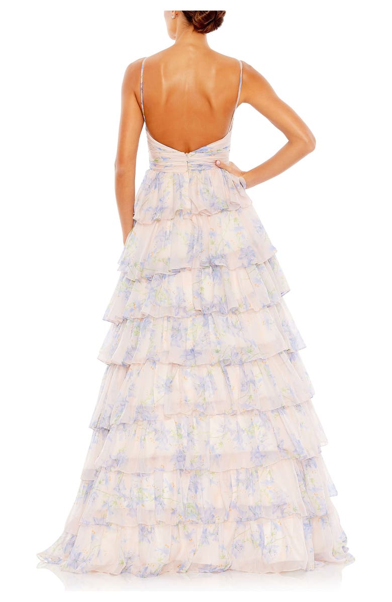 Mac Duggal Floral Cut Out Ruffle Layered Gown, Alternate, color, Violet Multi