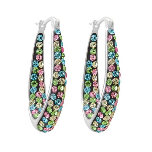 Crystalogy Multi-color Crystal Inside Out Oval Shape Hoop Earrings, Silver Plated, 1.2" In Multi