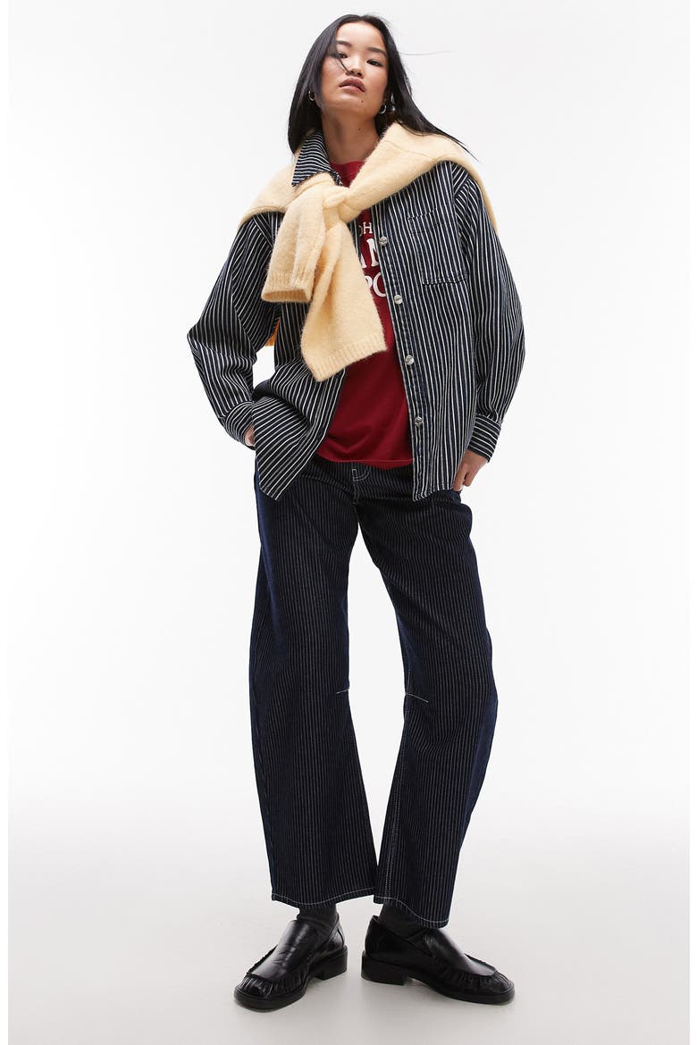 Pinstripe Barrel Leg Jeans, Main, color, MEDIUM BLUE