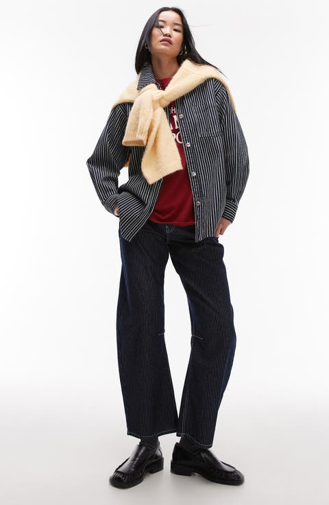Pinstripe Barrel Leg Jeans