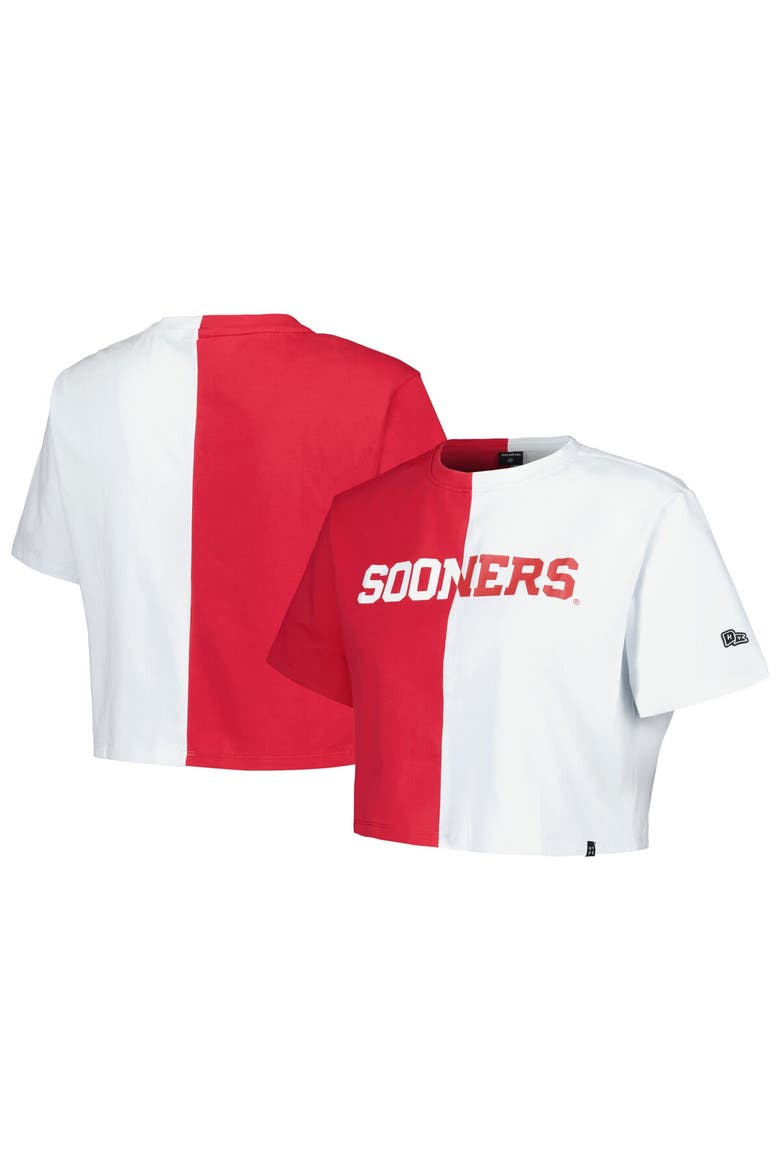 Women's Hype and Vice Crimson/White Oklahoma Sooners Color Block Brandy Cropped T-Shirt, Alternate, color, Crimson