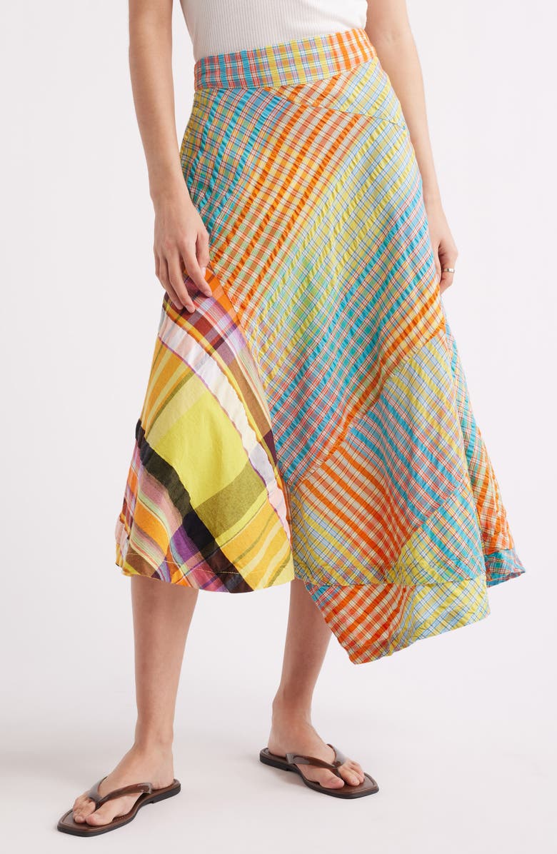 Free People Rivoli Patchwork Plaid Cotton Midi Skirt, Main, color, Pop Combo