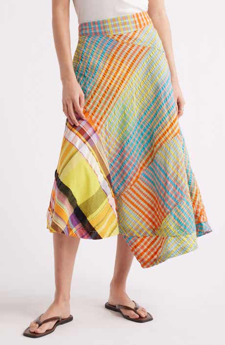 Rivoli Patchwork Plaid Cotton Midi Skirt