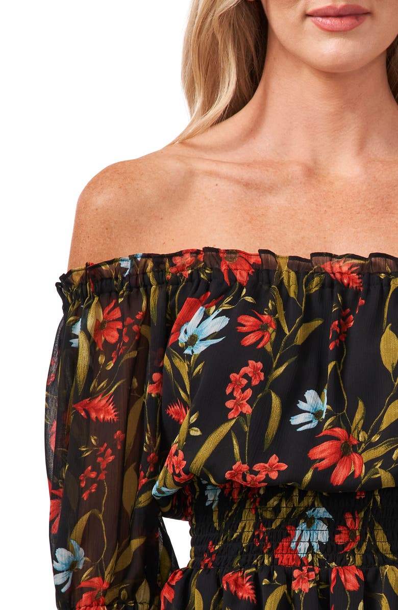 CeCe Floral Smocked Off the Shoulder Top, Alternate, color,