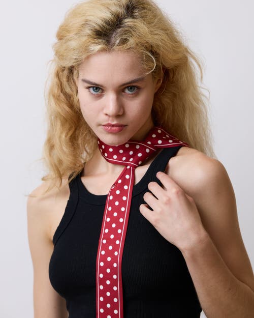 Lost Pattern Nyc "retro Polka" Silk Skinny Scarf In Brown
