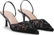 MANGO Embroidered Kitten Heel Slingback Pump