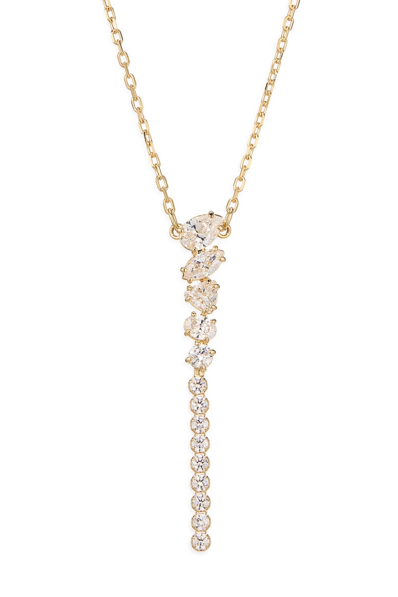Mesmera Mixed Cut Crystal Y-Necklace, Main, color, WHITE/ GOLD