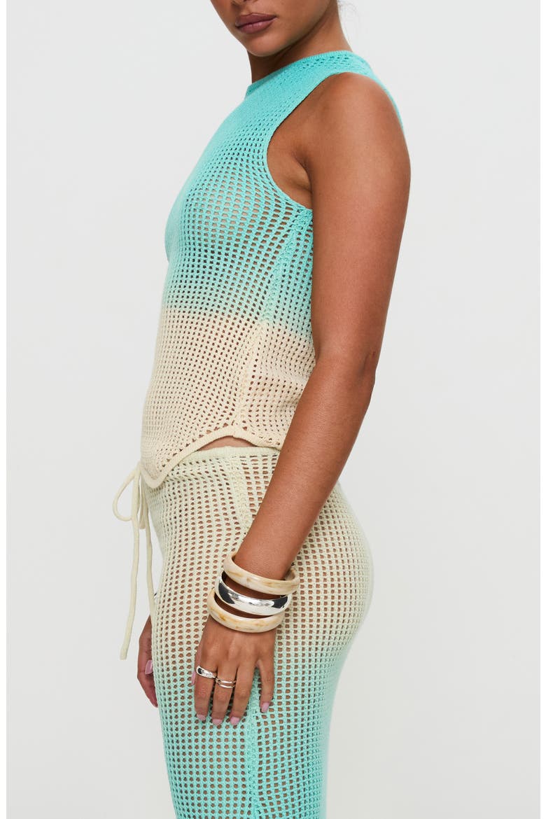 Auralia Asymmetric Sheer Open Knit Tank Top, Alternate, color, BLUE/ CREAM
