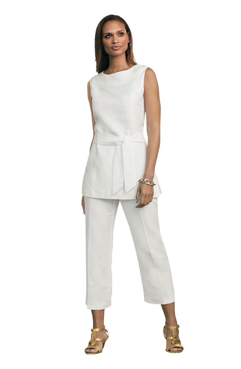 Jessica London 2-Piece Linen Capri Set, Main, color, White