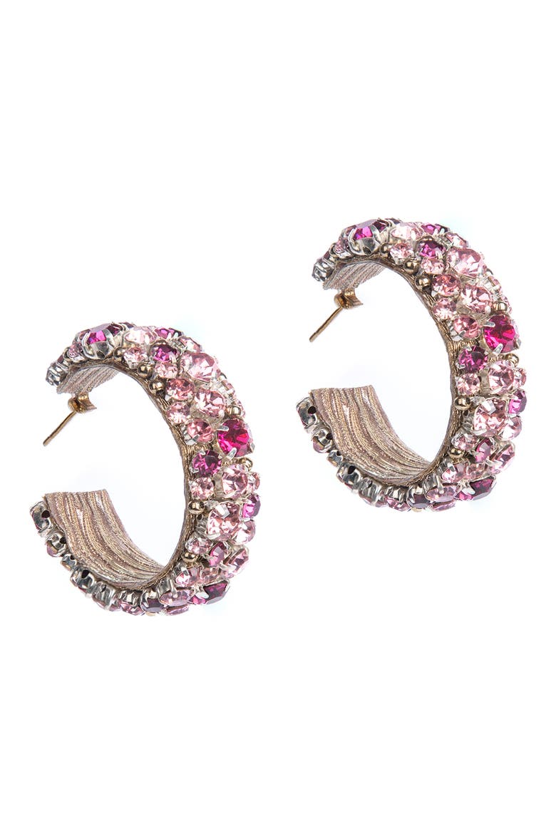 Adelpha Crystal Hoop Earrings, Main, color, FUCHSIA