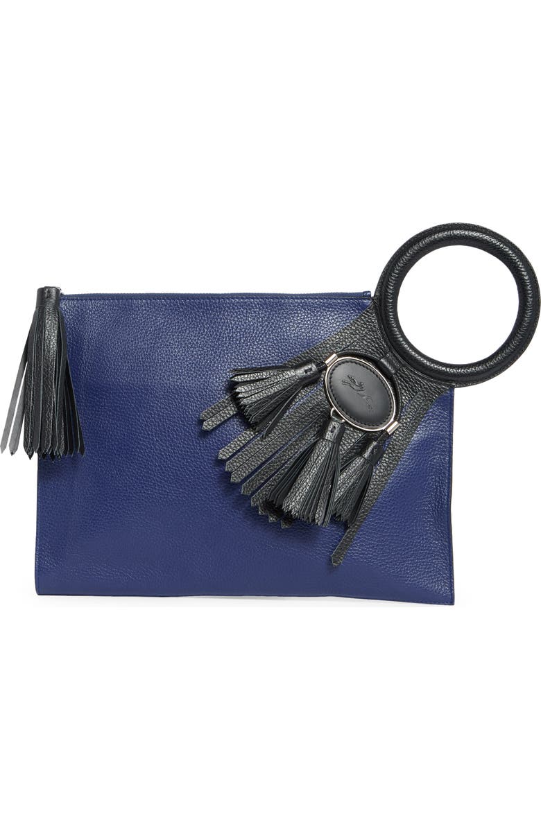 Longchamp Tassel Leather Clutch, Main, color, Sapphire