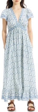 MAX STUDIO Floral Flutter Sleeve Maxi Dress
