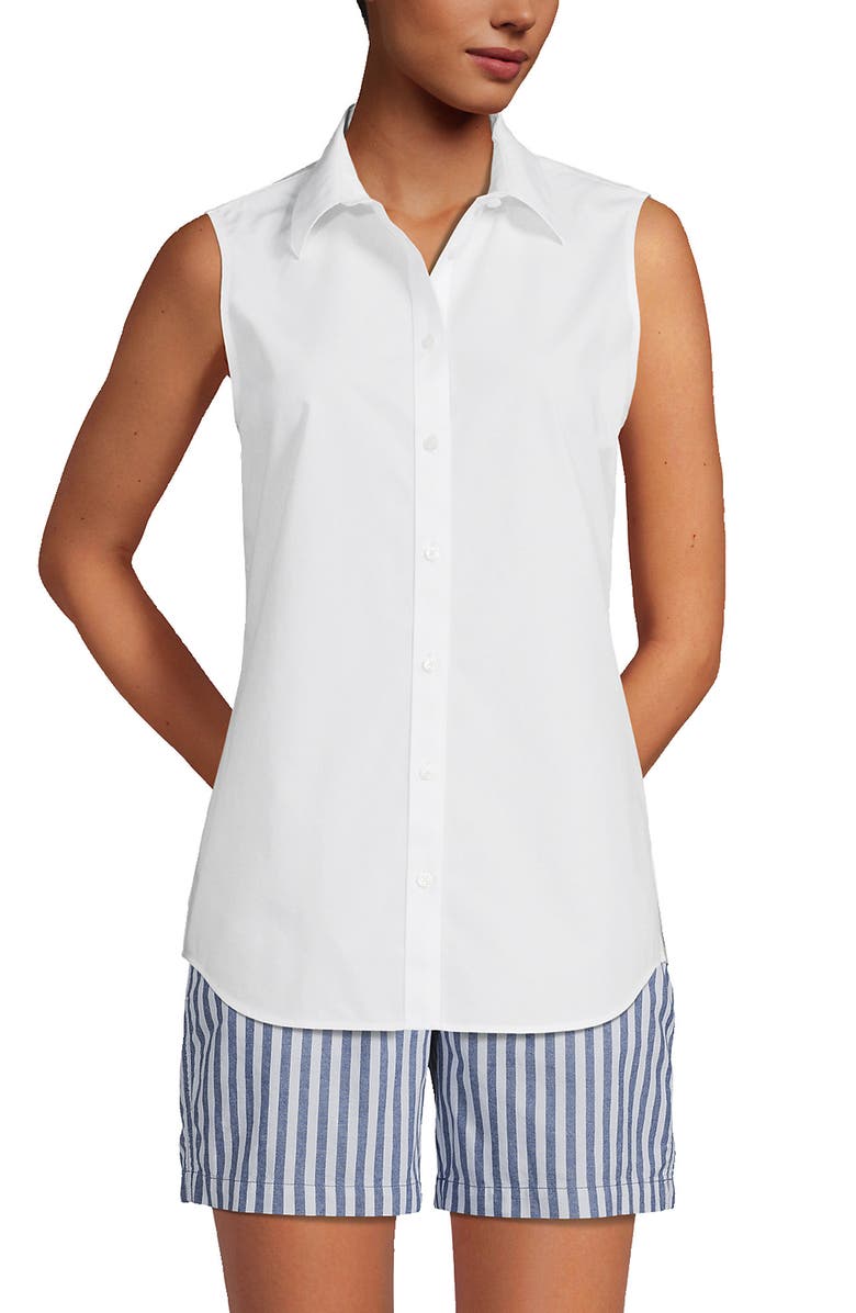 Lands' End Sleeveless No Iron Shirt, Main, color, White