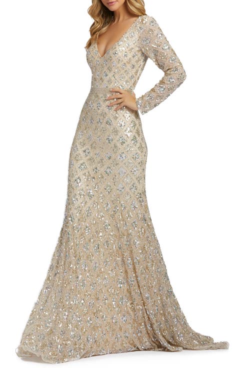 Geometric Embellished Evening Gown