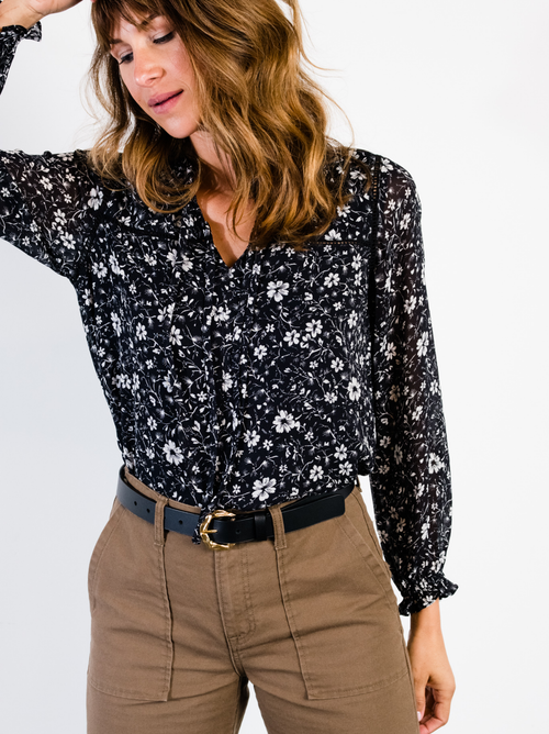 Able Annette Tie Blouse In Black/white Floral